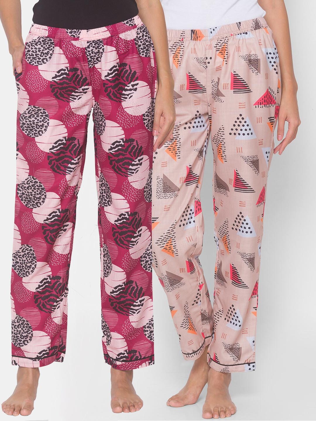 

FashionRack Pack of 2 Maroon & Beige Printed Lounge Pants