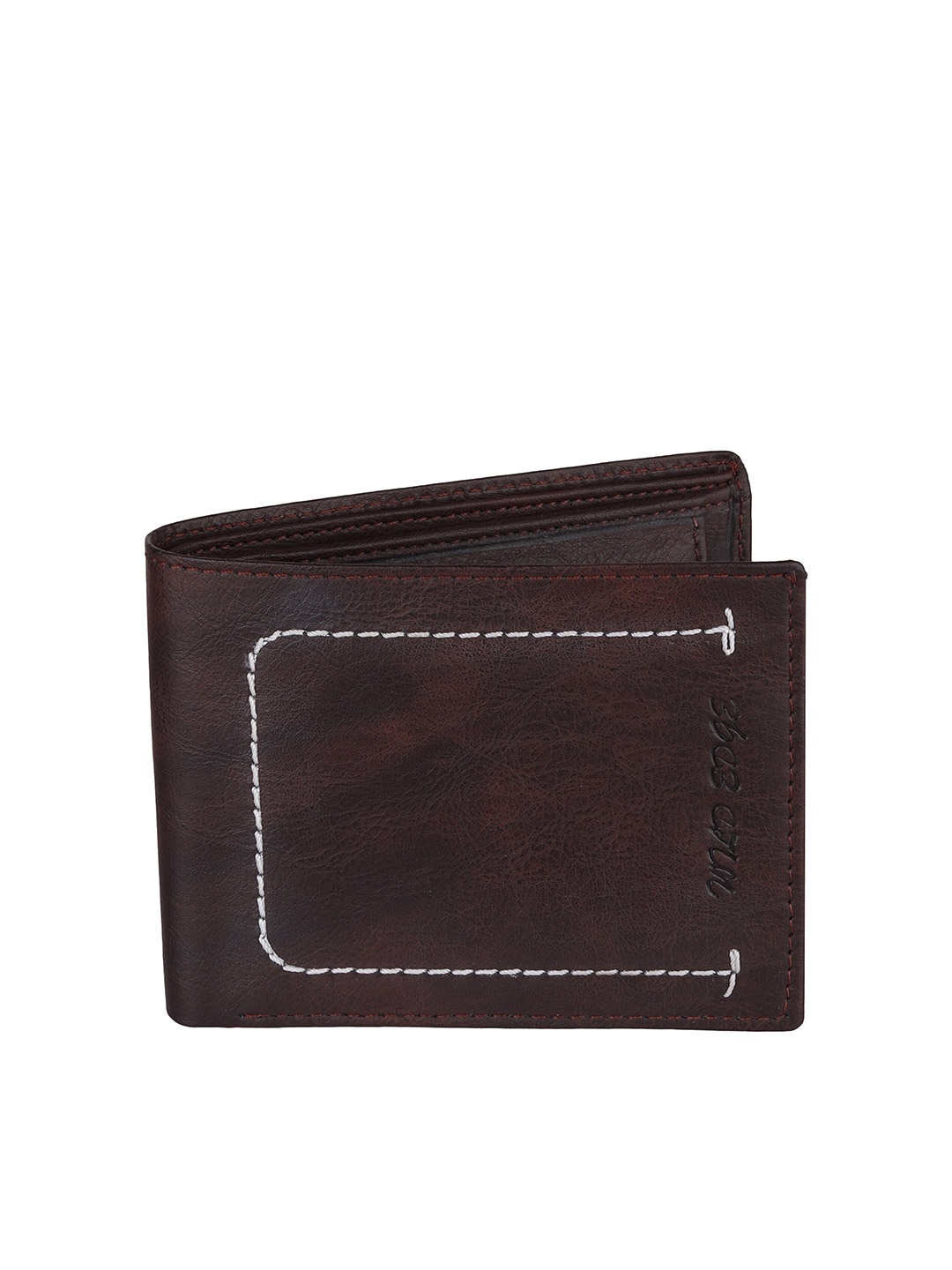 

WILD EDGE Men Brown & White Textured Leather Two Fold Wallet