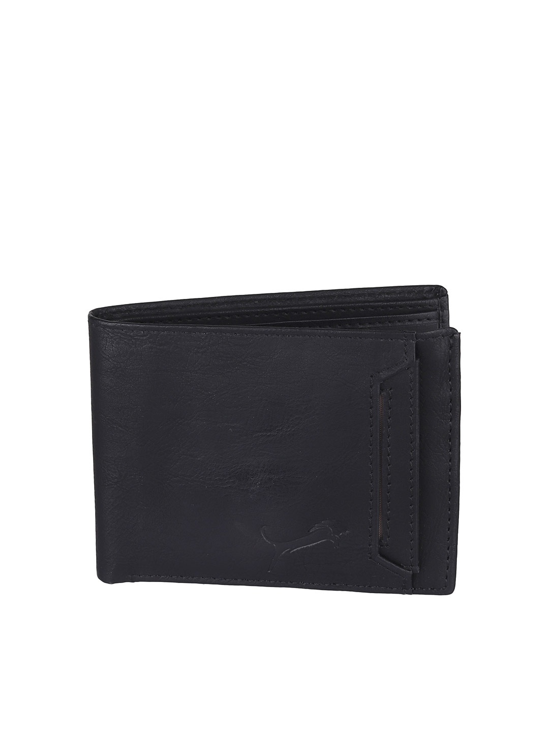 

WILD EDGE Men Black Leather Two Fold Wallet with SD Card Holder