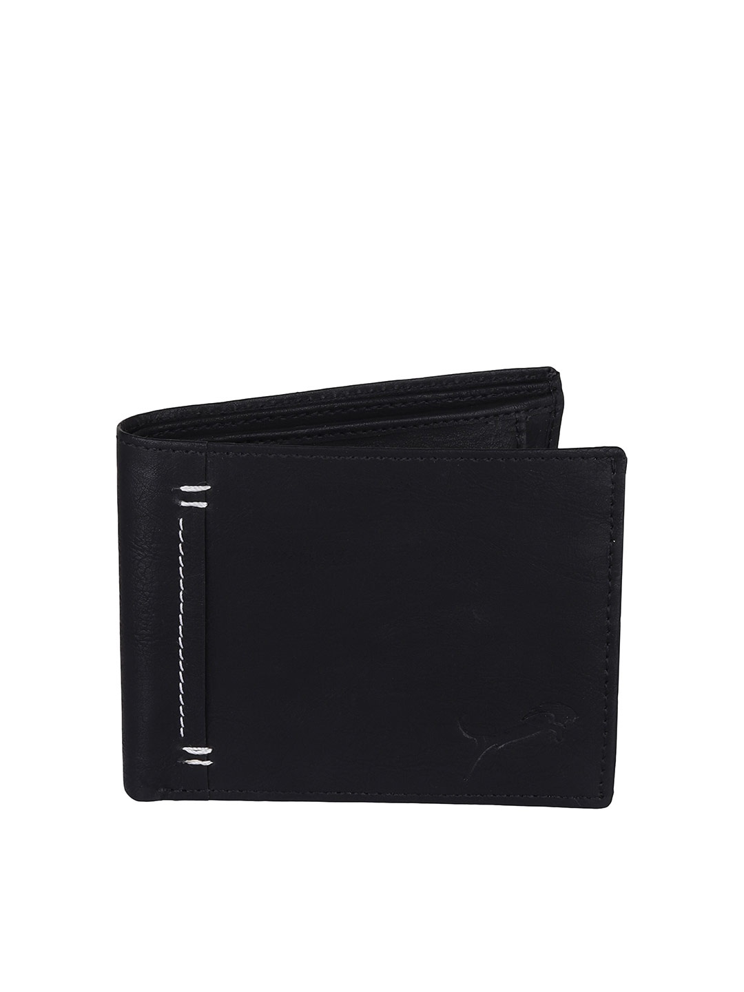 

WILD EDGE Men Black Textured Leather Two Fold Wallet with SD Card Holder