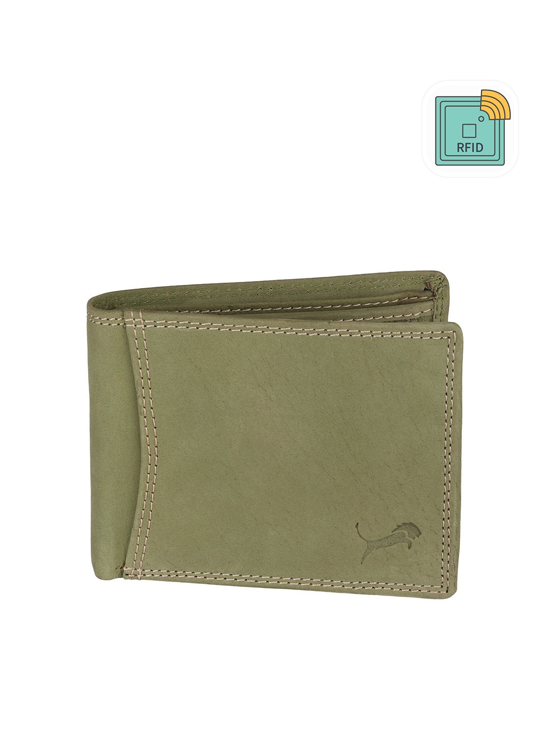 

WILD EDGE Men Olive Green Leather Two Fold Wallet