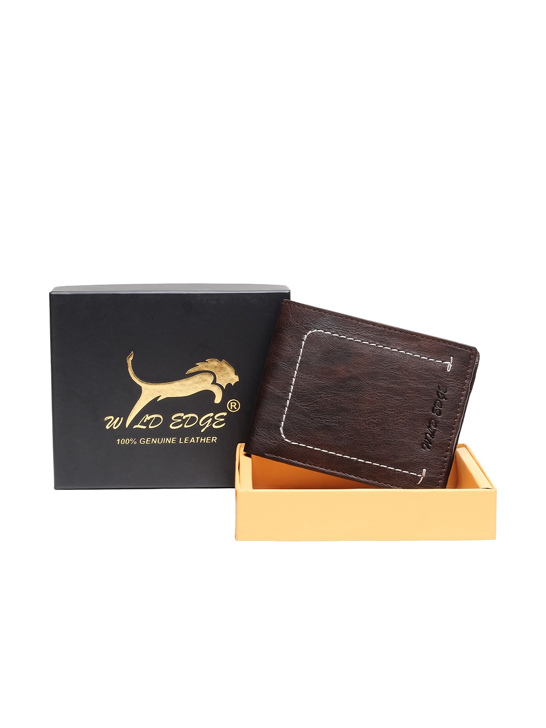

WILD EDGE Men Brown & White Textured Leather Two Fold Wallet