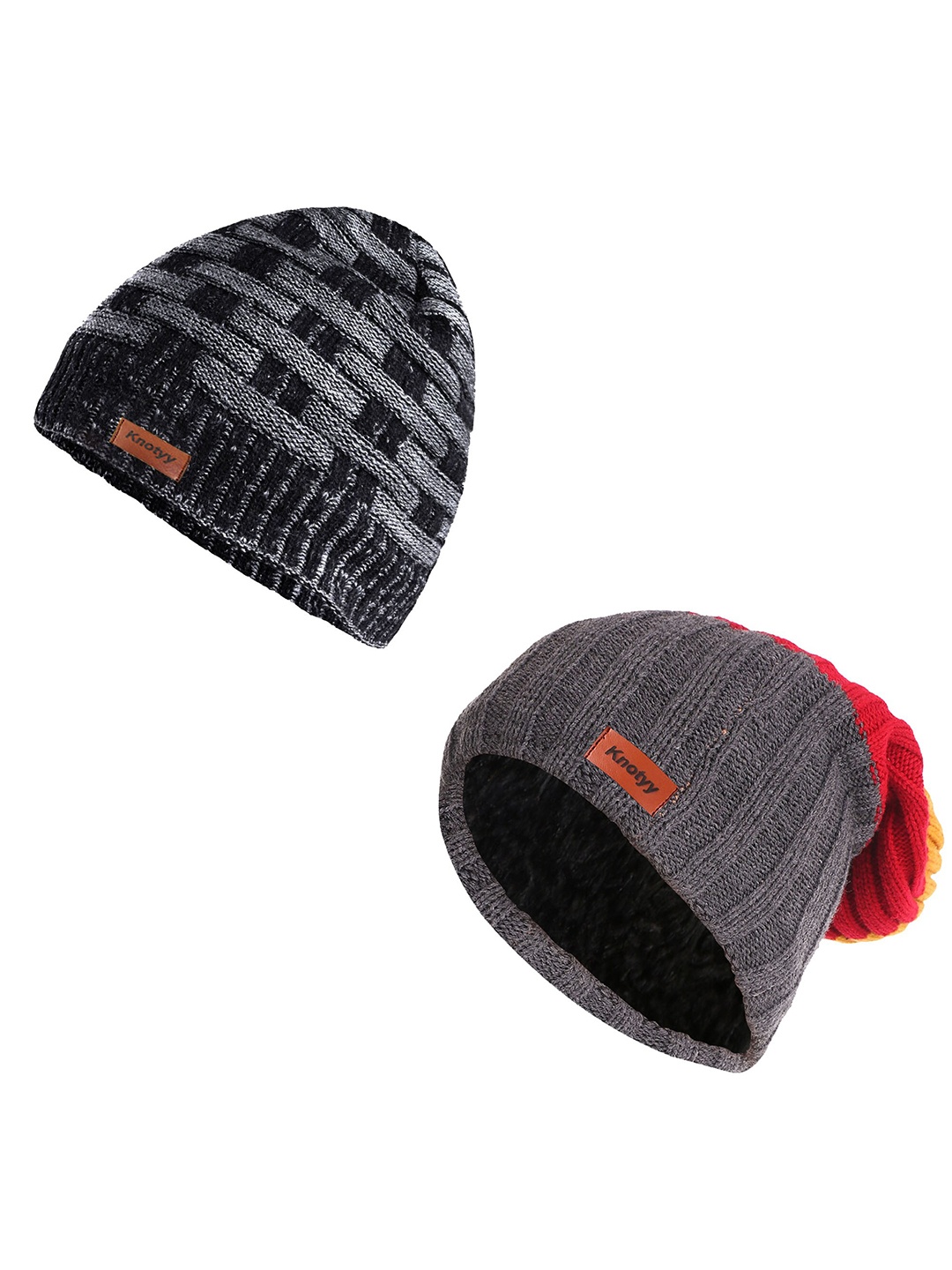 

Knotyy Unisex Pack of 2 Acrylic Beanie, Grey