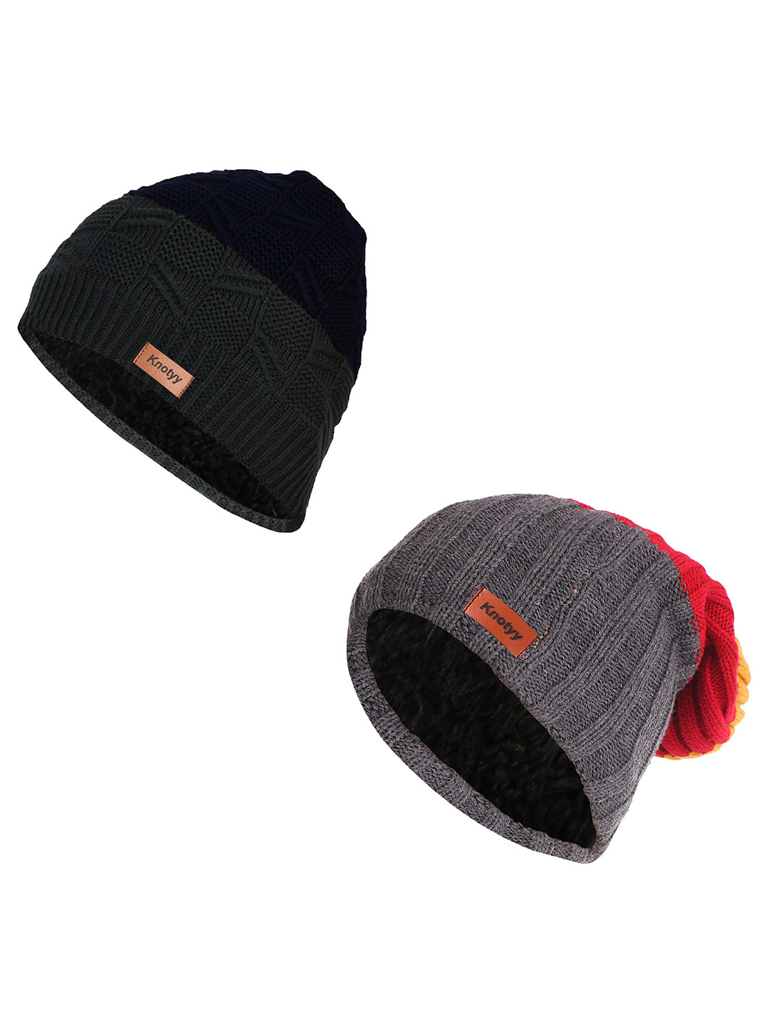 

Knotyy Unisex Pack of 2 Grey & Navy Blue Acrylic Beanie