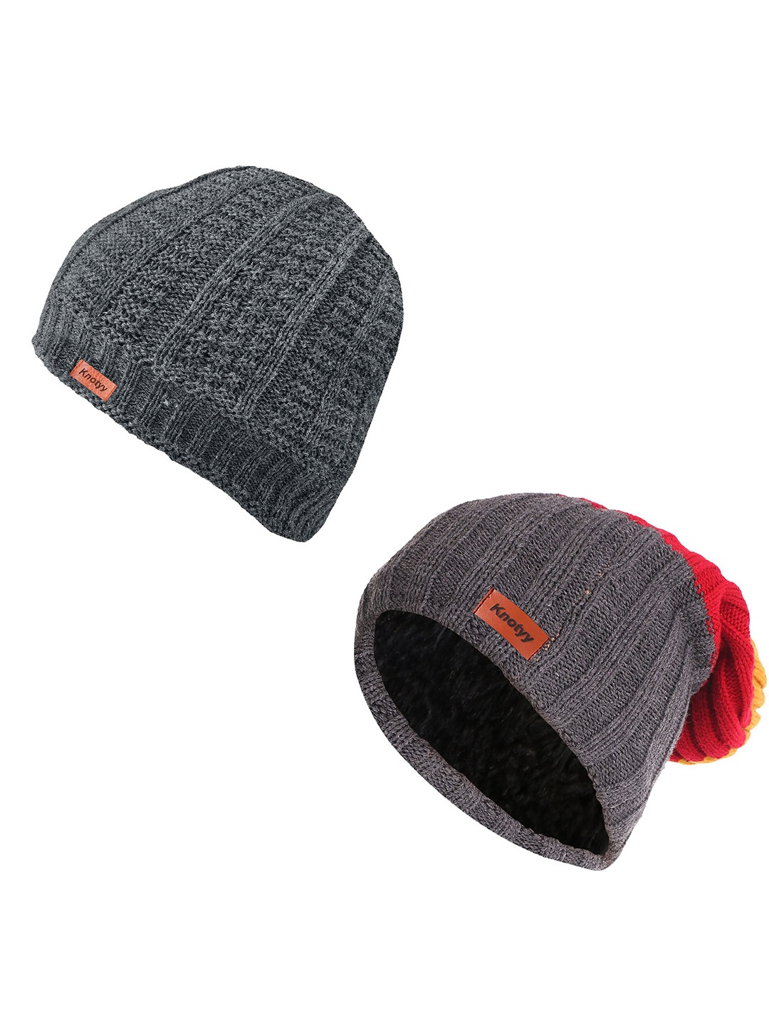 

Knotyy Unisex Pack Of 2 Grey & Red Beanie