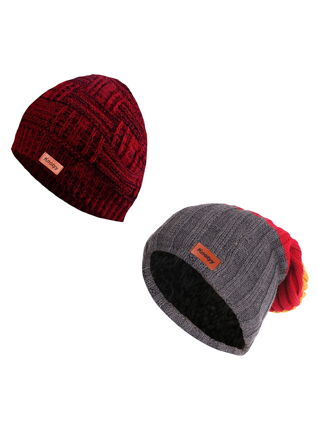 

Knotyy Unisex Red & Grey Beanie