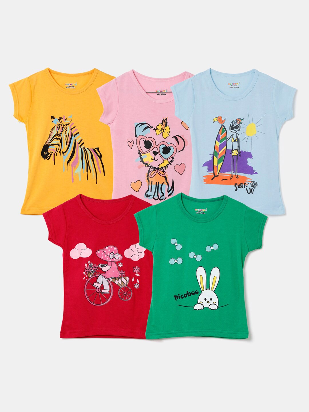 

Hopscotch Girls Pack Of 5 Printed T-shirt, Multi