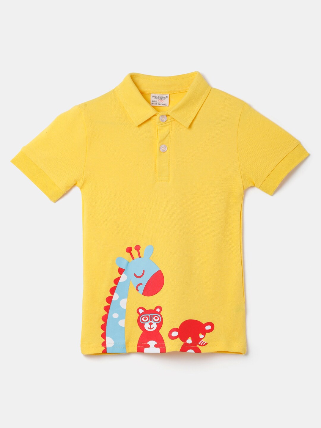 

Hopscotch Boys Yellow Printed Polo Collar Cotton T-shirt