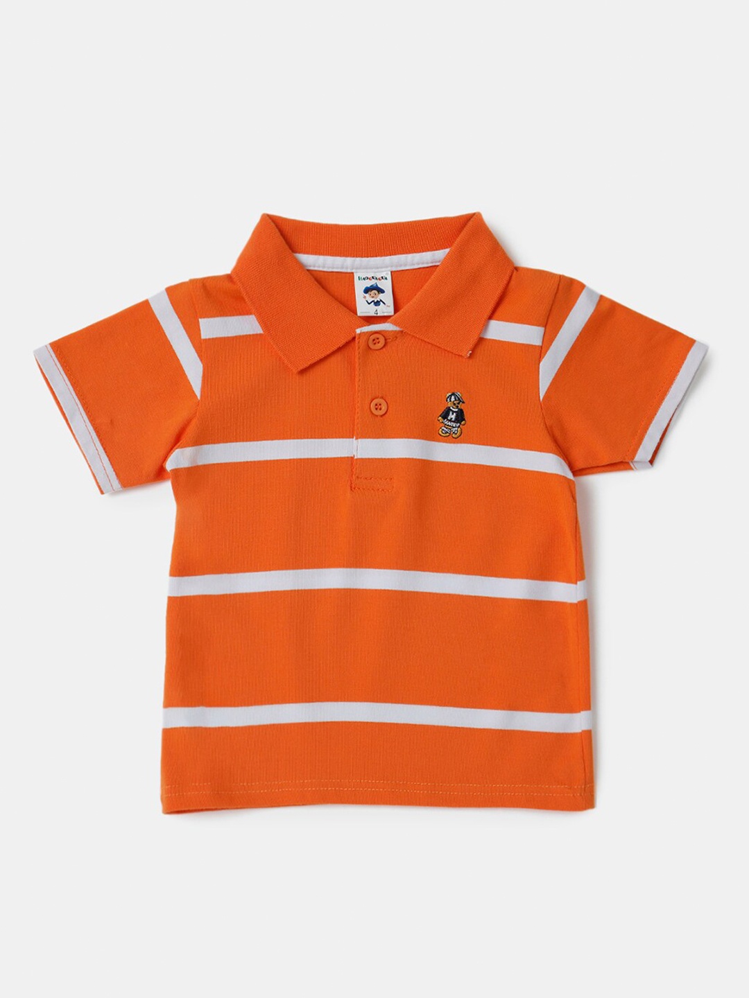 

Hopscotch Boys Orange & White Striped Polo Collar T-shirt