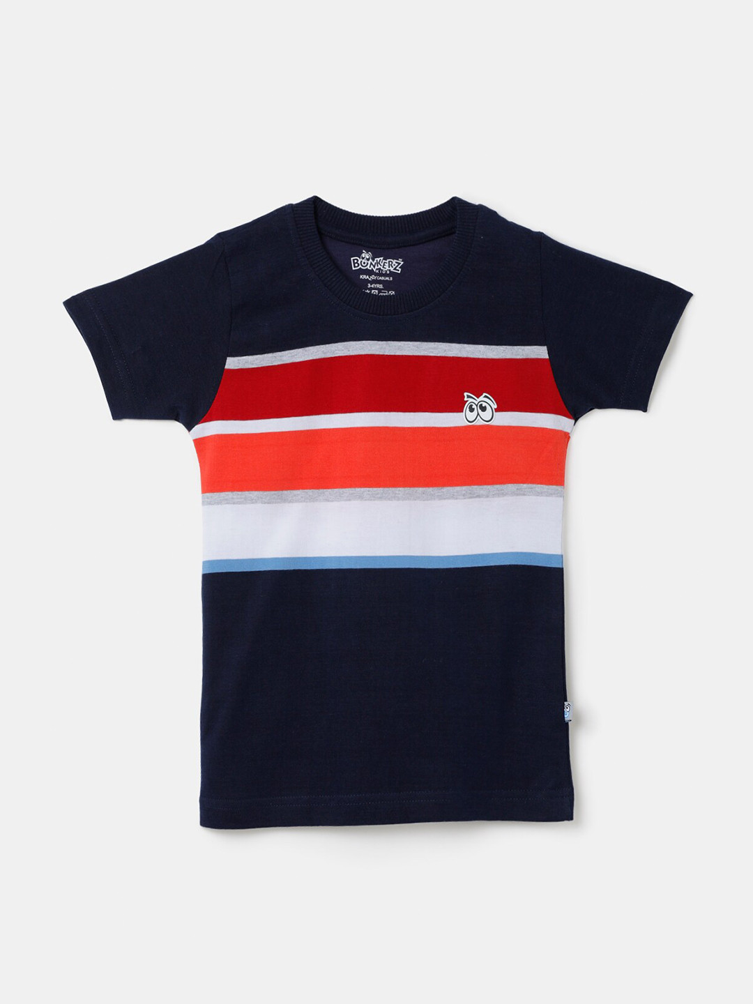 

Hopscotch Boys Navy Blue & Red Striped Cotton T-shirt
