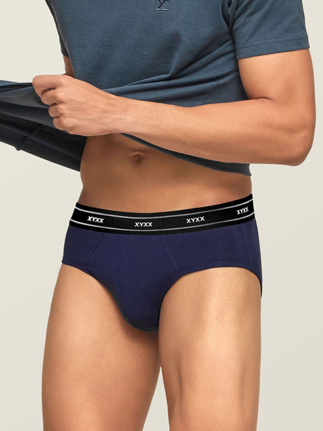 

XYXX Men Navy Blue Solid IntelliFresh Antibacterial Basic Briefs