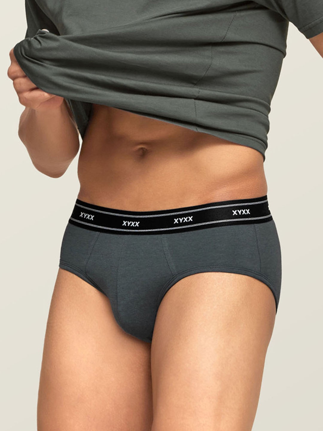 

XYXX Men Grey Solid Apollo Antibacterial Basic Briefs