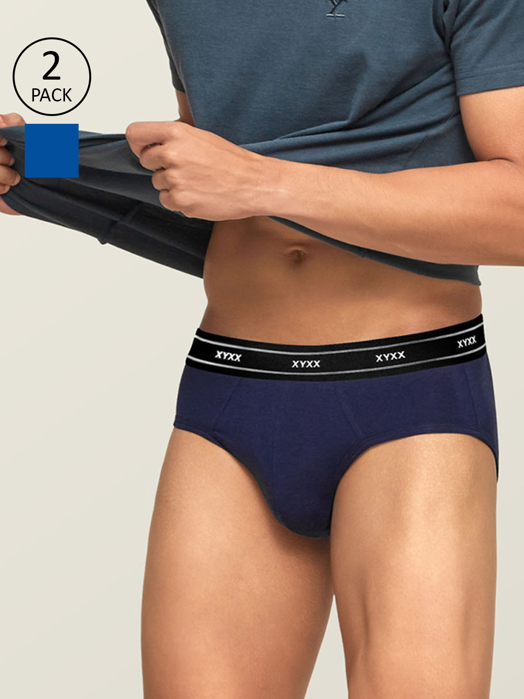 

XYXX Men Pack Of 2 Solid IntelliFresh Antibacterial Basic Briefs XYBRF2PCKN364, Blue