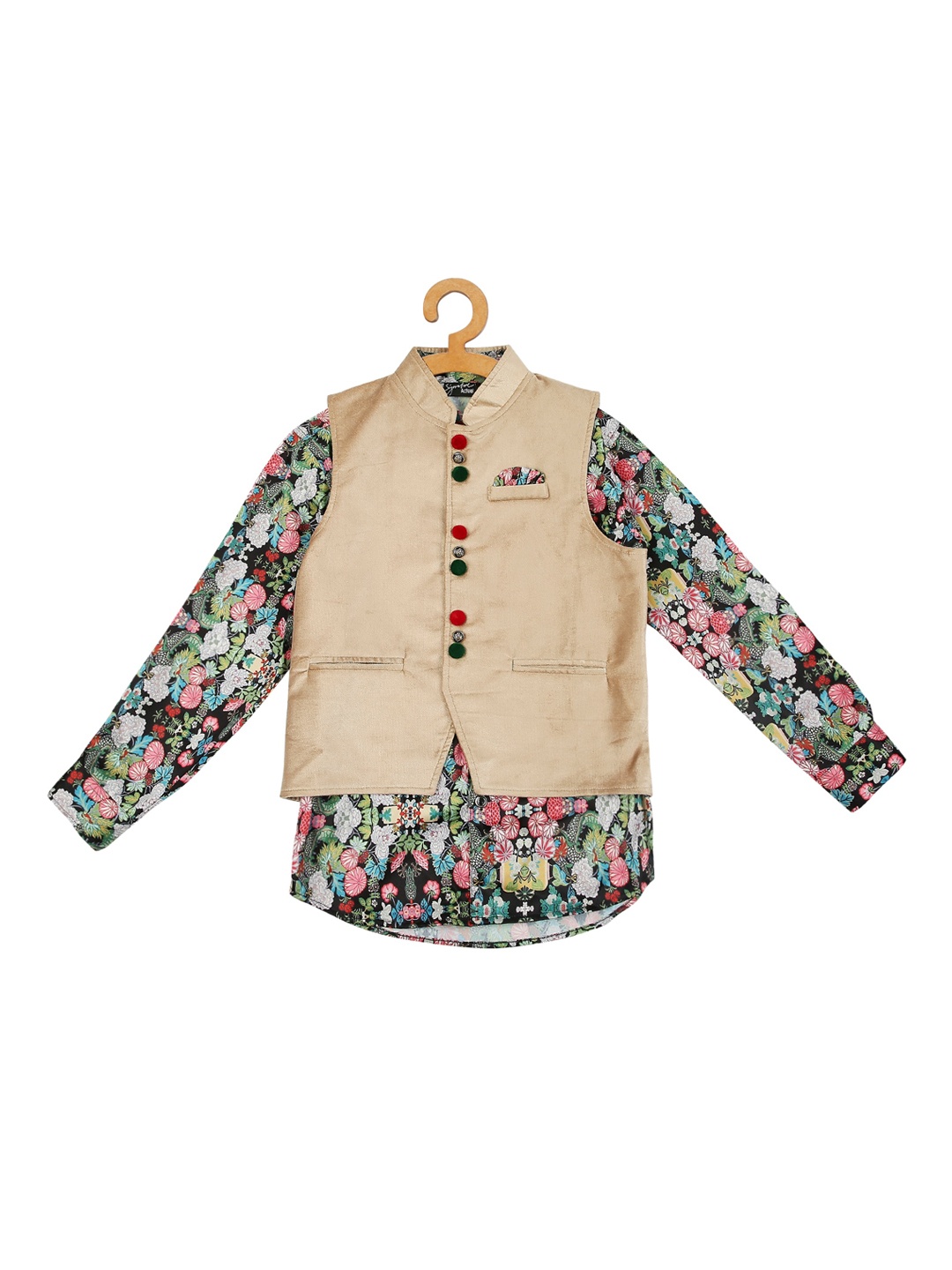 

Actuel Boys Beige Nehru Jacket with Printed Shirt