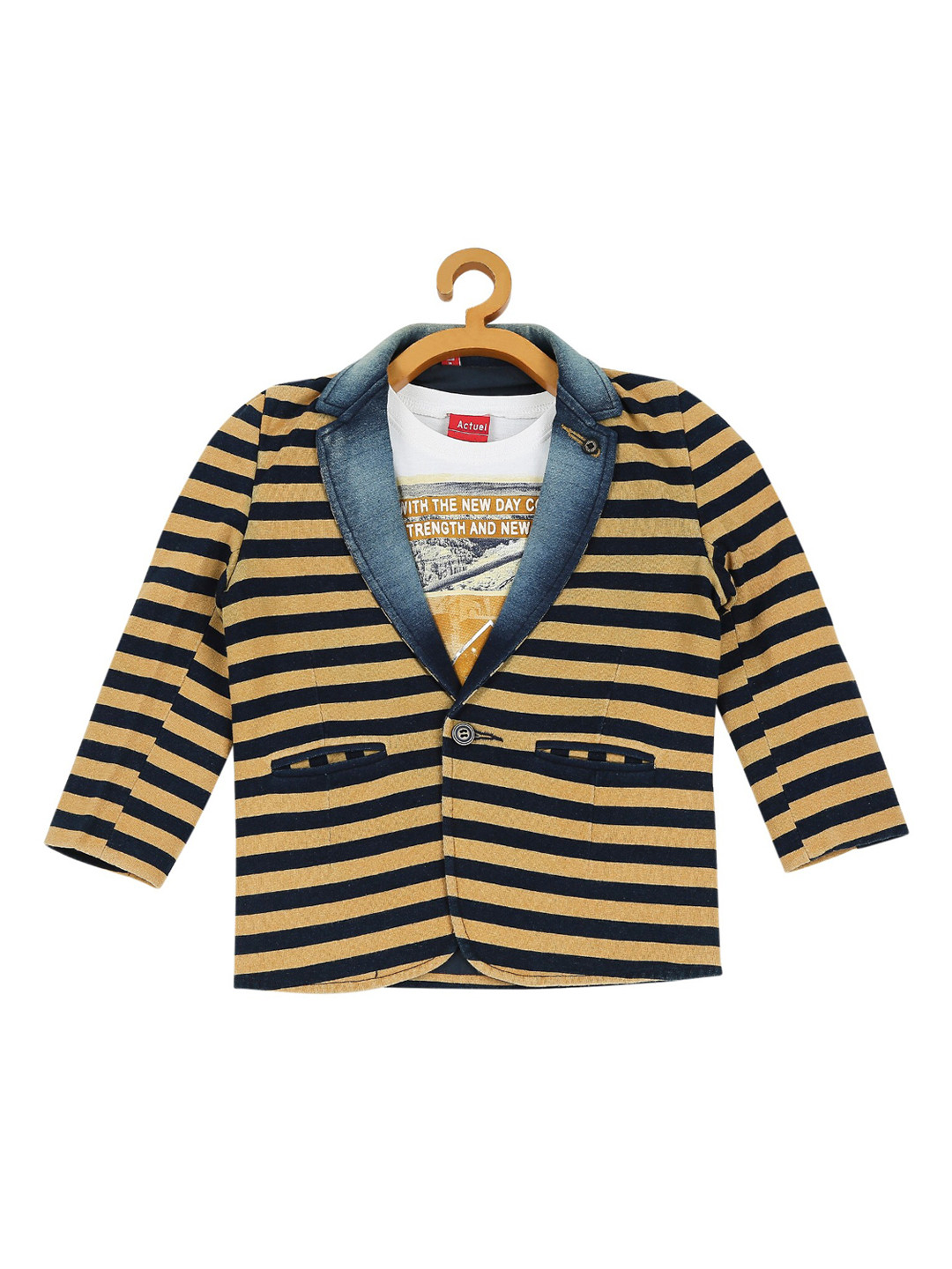 

Actuel Boys Mustard Yellow & White Corduroy Blazer with T-shirt