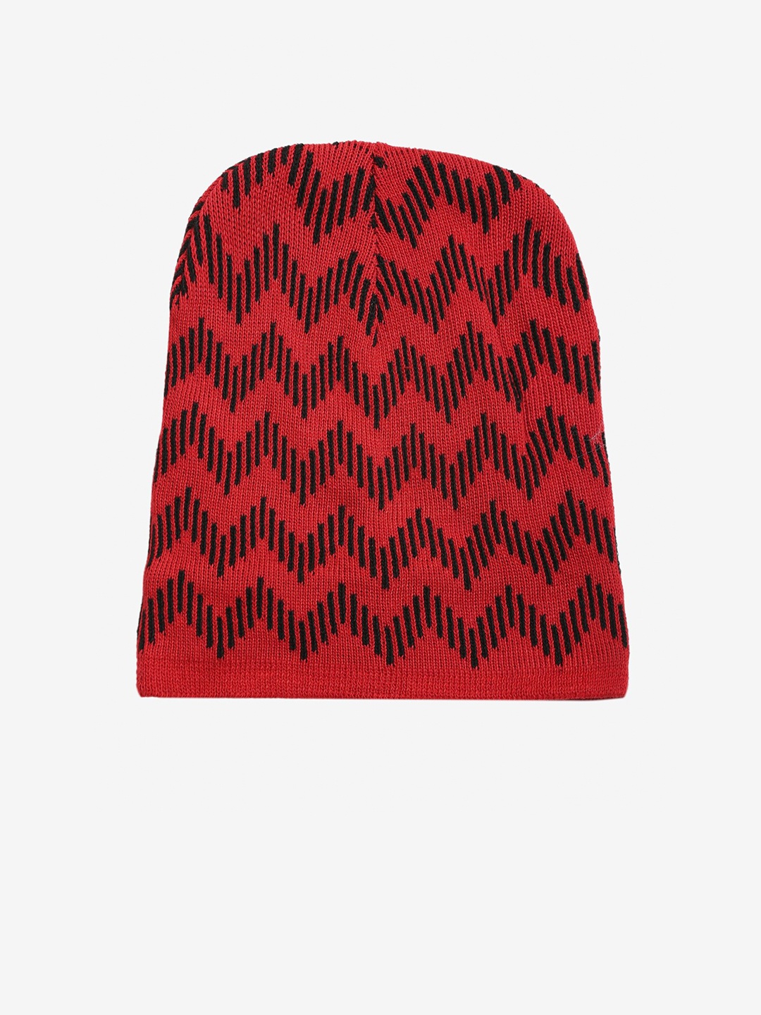 

LOOM LEGACY Men Red & Black Acrylic Wool Beanie