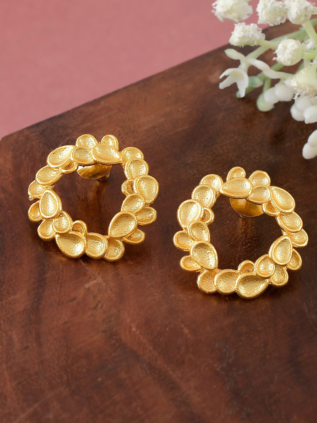 

Silvermerc Designs Gold-Toned Floral Circular Studs Earrings