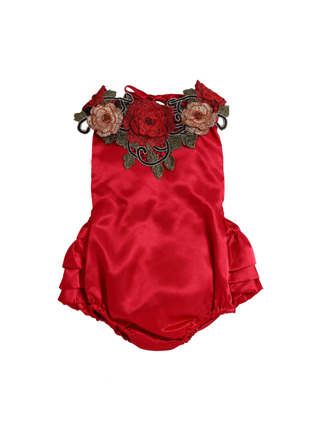 

Hopscotch Girls Red Floral Applique Sleeveless Bodysuit