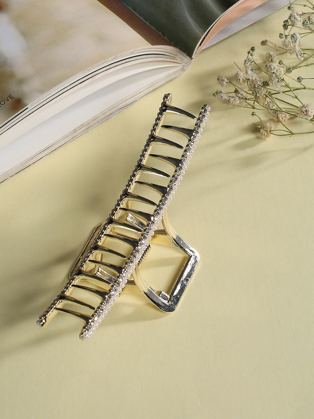 

justpeachy Women Gold-Toned Embellished Claw Clip