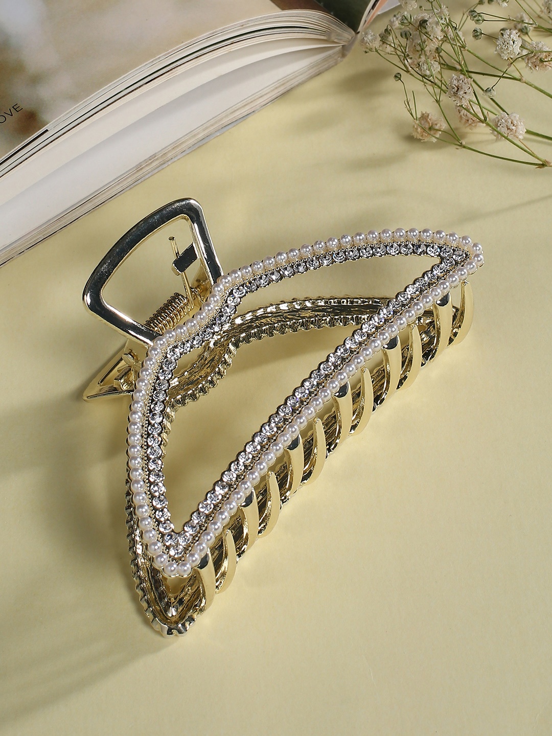 

Justpeachy Women Gold-Toned Embellished Claw Hair Clip