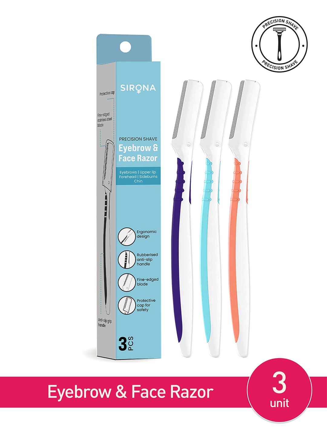 

Sirona Set of 4 Reusable Eyebrow & Face Razor for Women - Razors Dermaplaning Tool, Multi