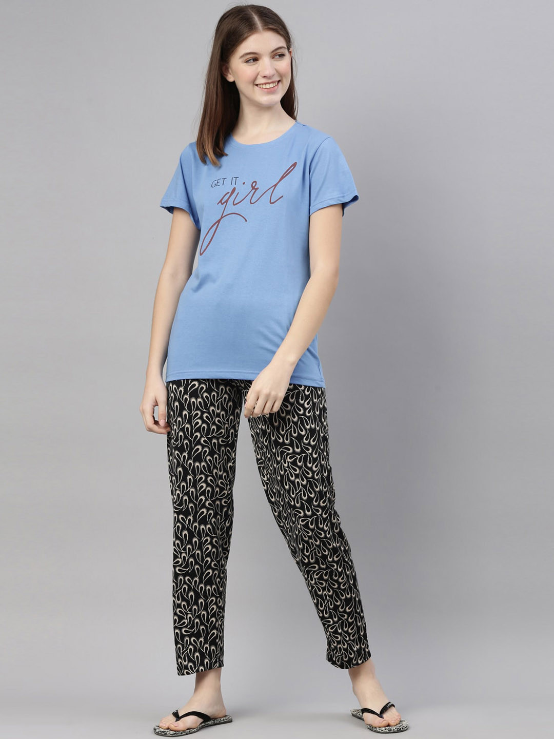 

Kryptic Women Blue & Black Printed Pure Cotton Night suit