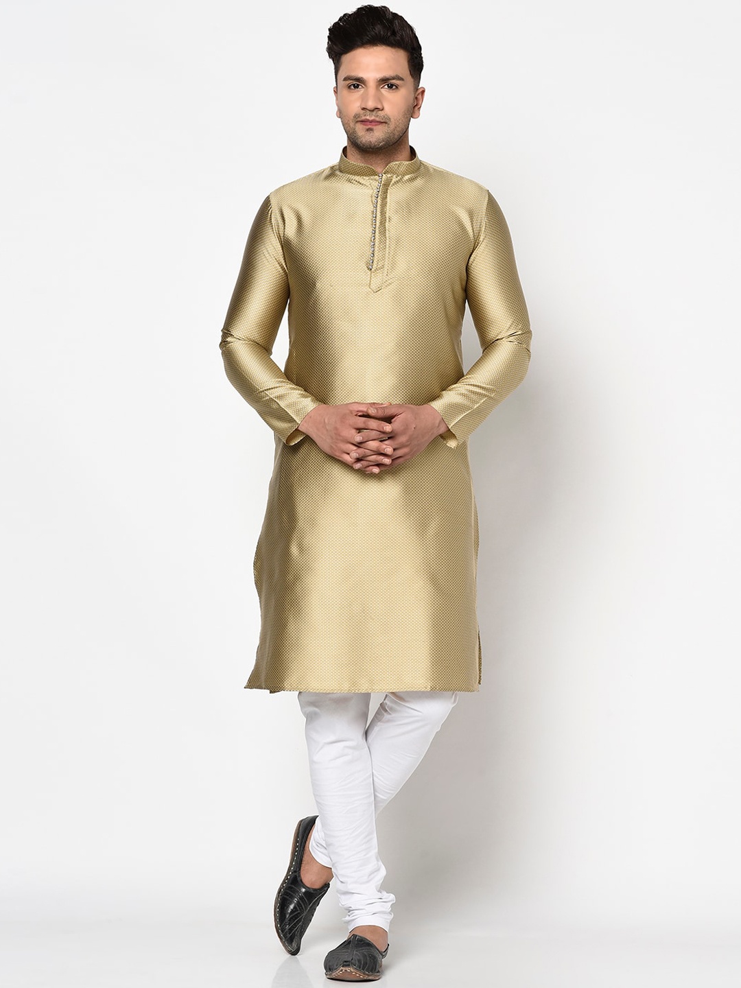 

TABARD Men Gold-Toned Self Design Jacquard Kurta