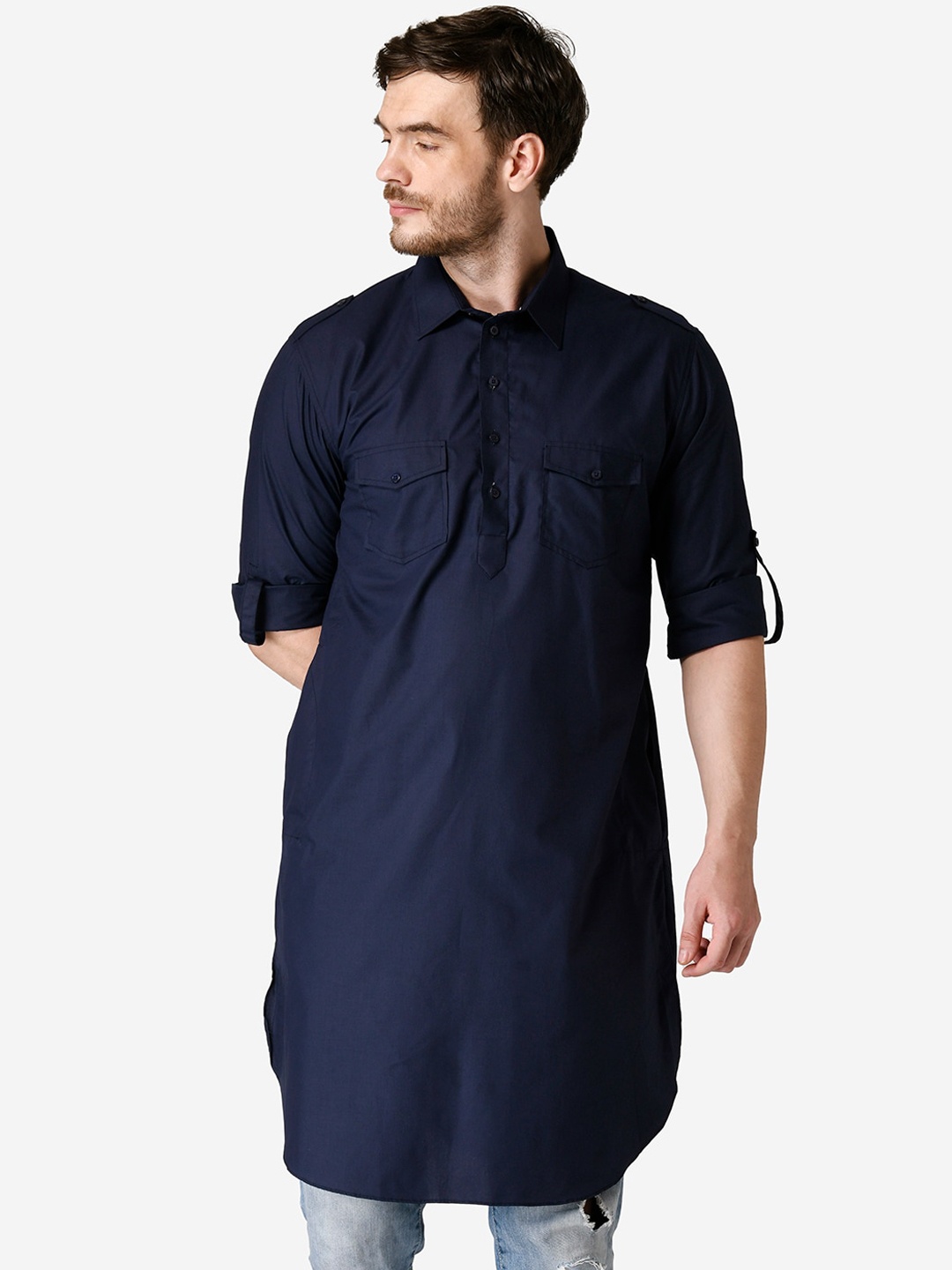 

TABARD Men Cotton Pathani Kurta, Blue