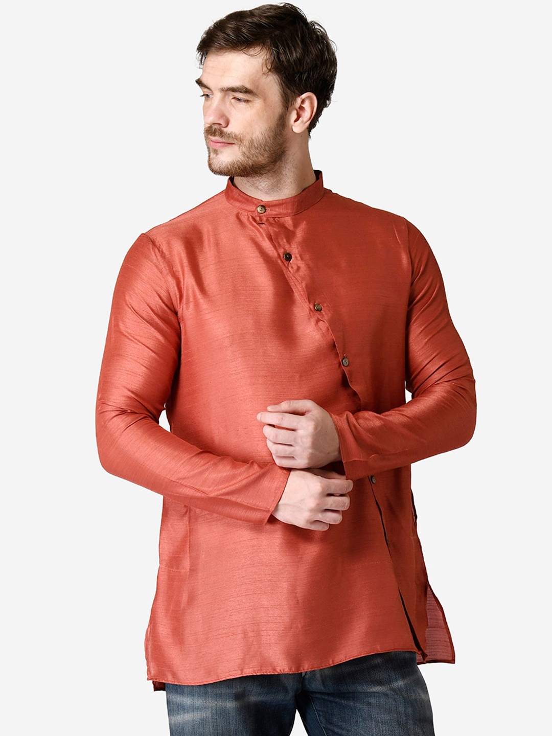 

TABARD Men Silk Blend Plain Kurta, Red