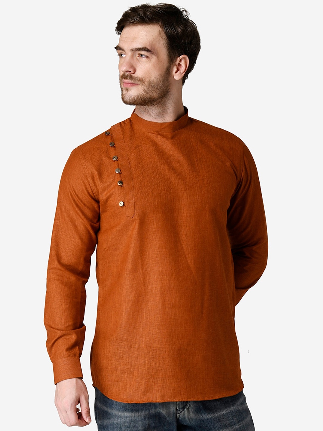 

TABARD Men Rust Cotton Plain Kurta