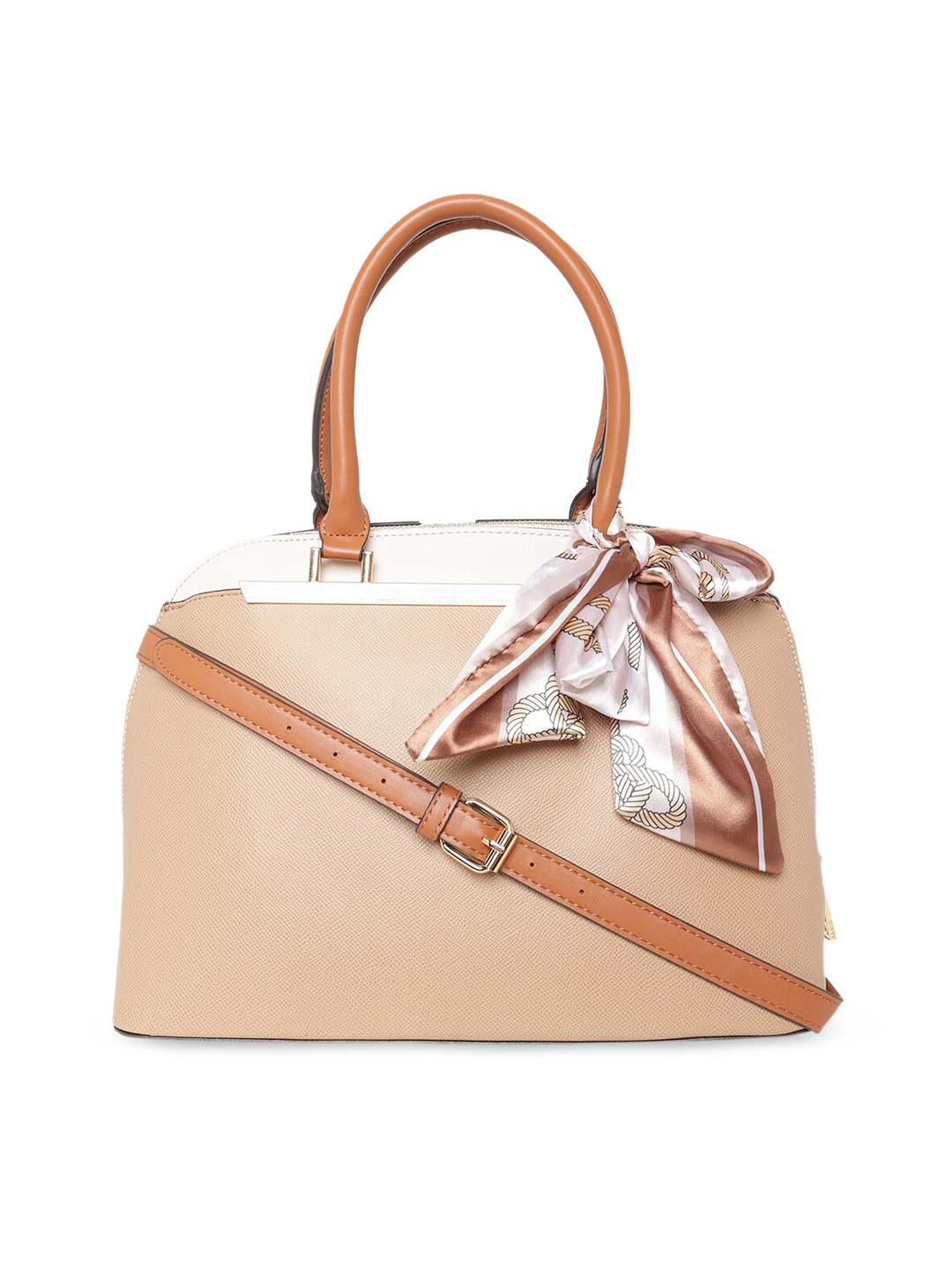 

ALDO Beige PU Structured Handheld Bag With Scarf