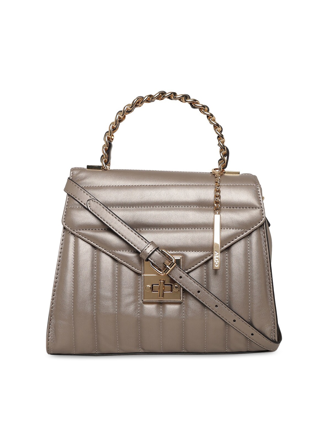 

ALDO Gold-Toned Textured PU Structured Satchel with Quilted