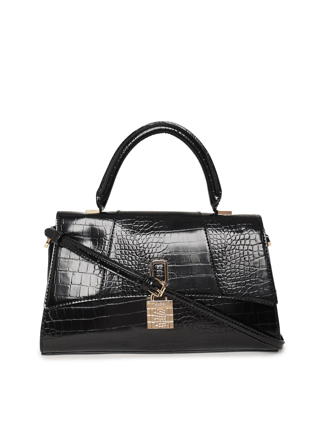 

ALDO Black Textured PU Structured Handheld Bag