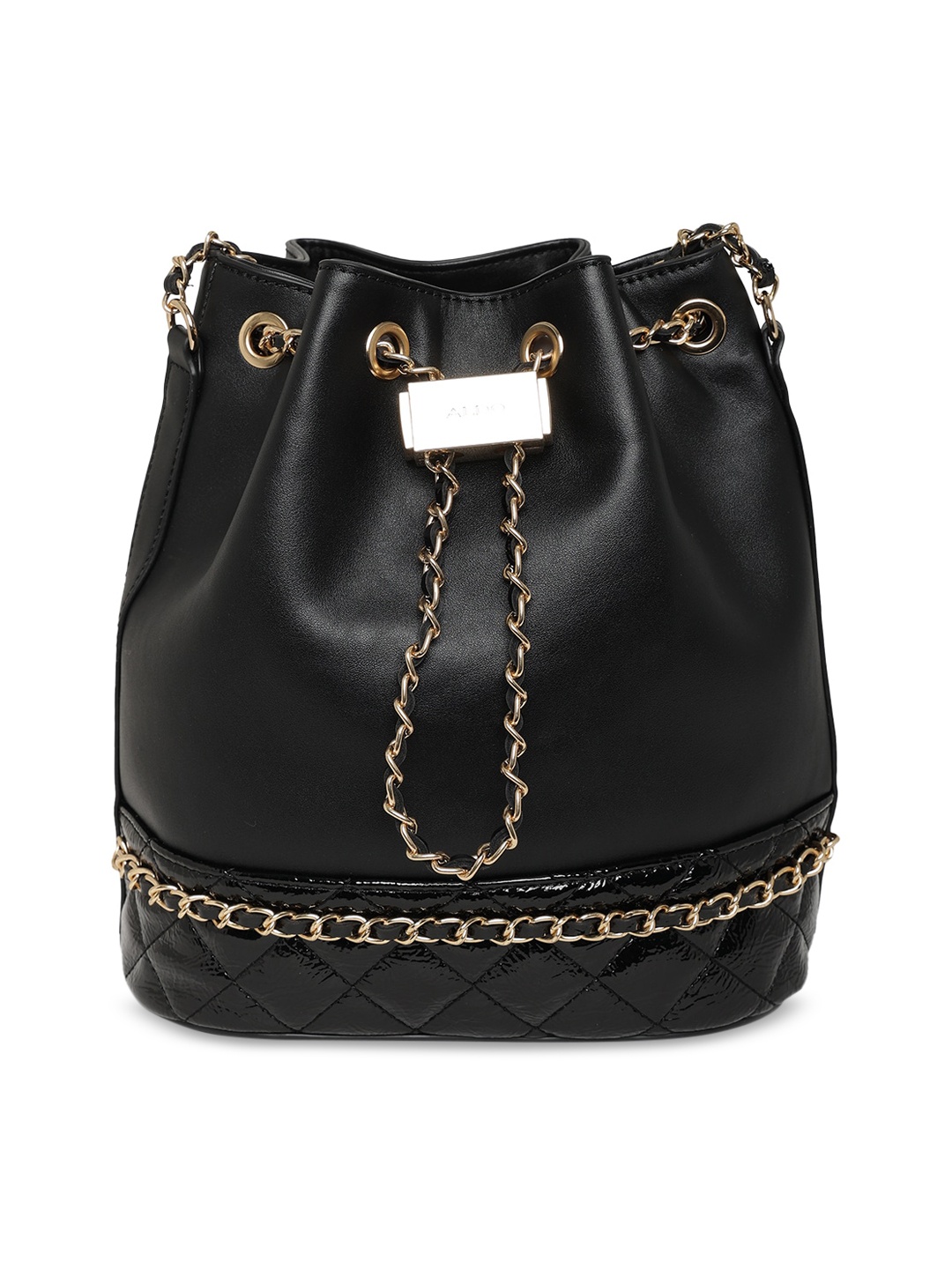 

ALDO Black PU Bucket Handheld Bag with Quilted