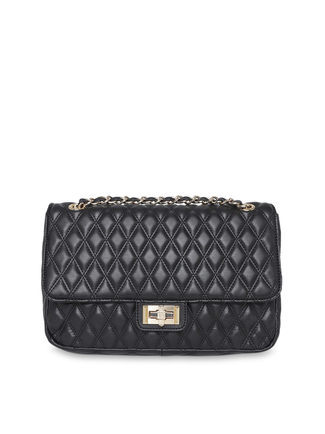 

ALDO Black Textured PU Structured Sling Bag with Quilted