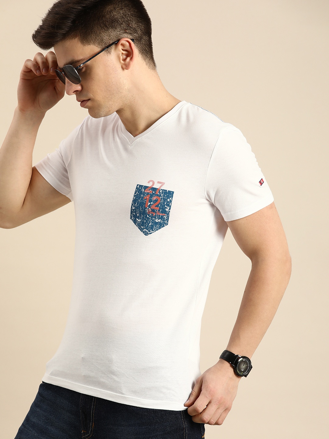 

Being Human Men White Typography Printed V-Neck T-shirt