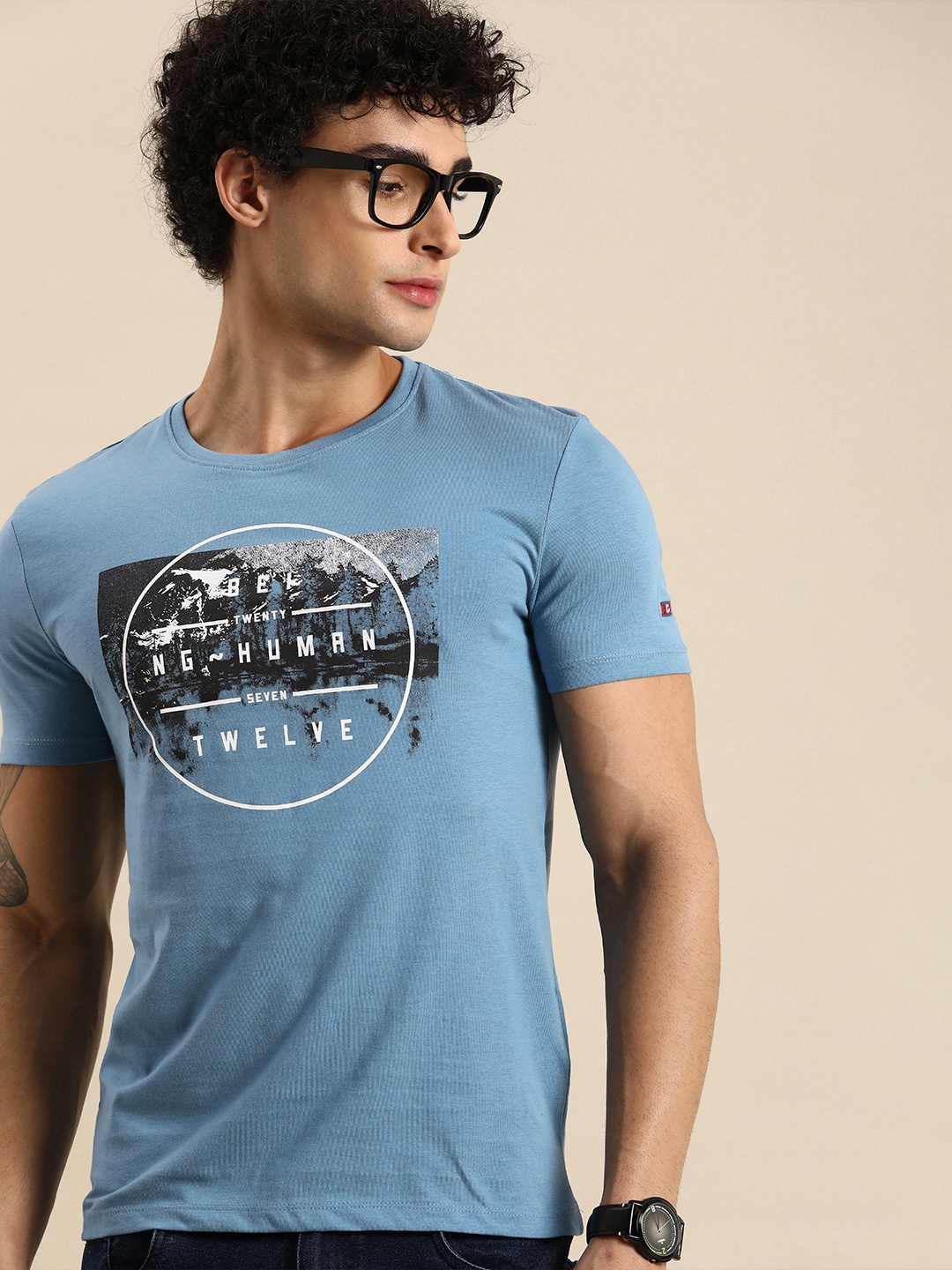 

Being Human Men Blue Typography Printed T-shirt
