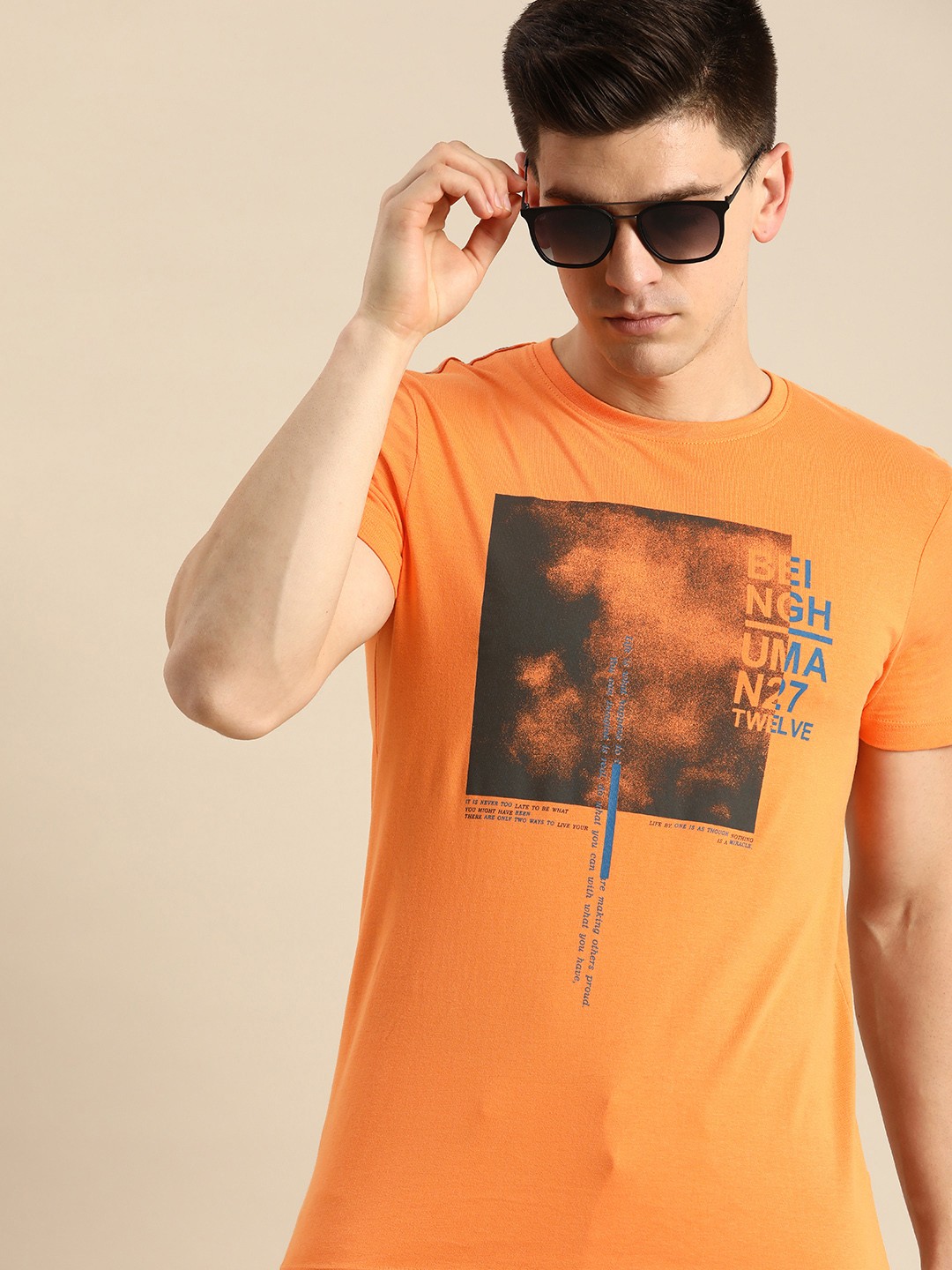 

Being Human Men Orange Graphic Printed Pure Cotton Casual T-shirt