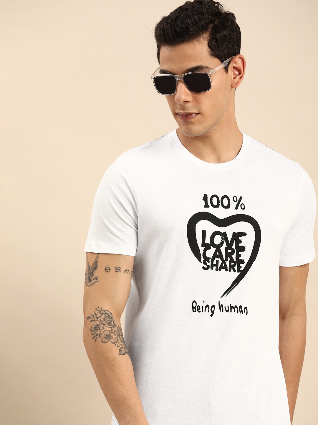 

Being Human Men White Graphic Printed Pure Cotton Casual T-shirt