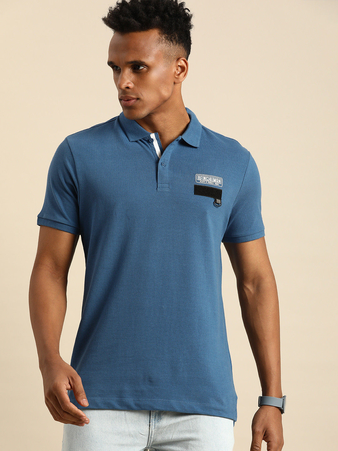 

Being Human Men Blue & White Printed Polo Collar Pure Cotton T-shirt