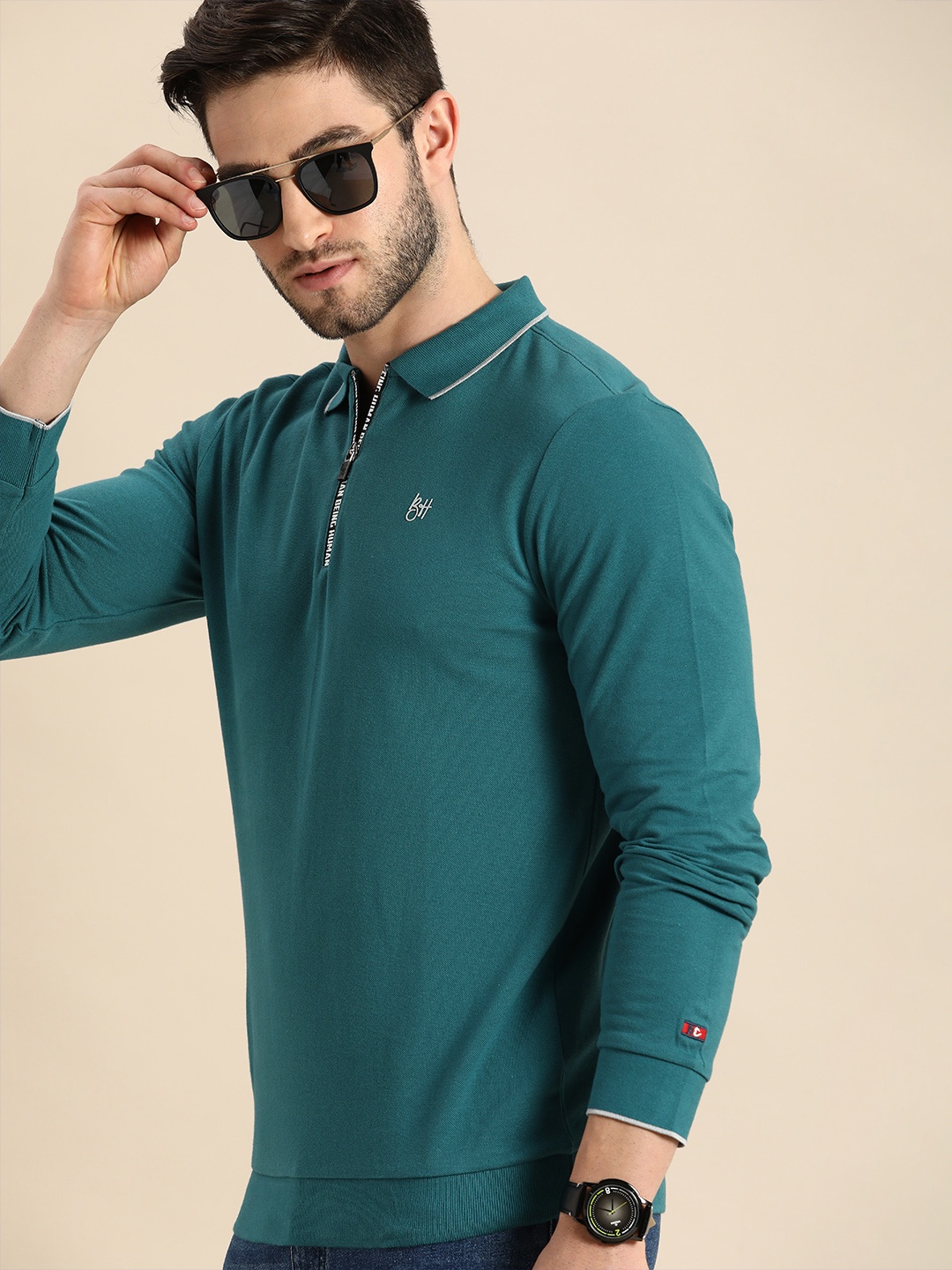 

Being Human Men Teal Green Polo Collar T-shirt