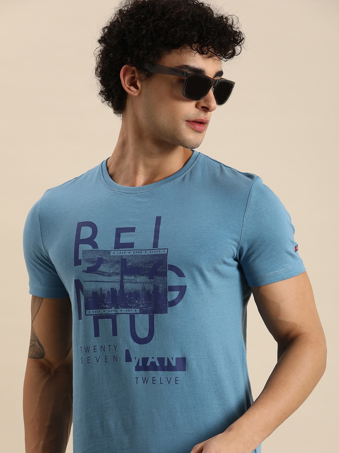 

Being Human Men Blue Typography Printed T-shirt