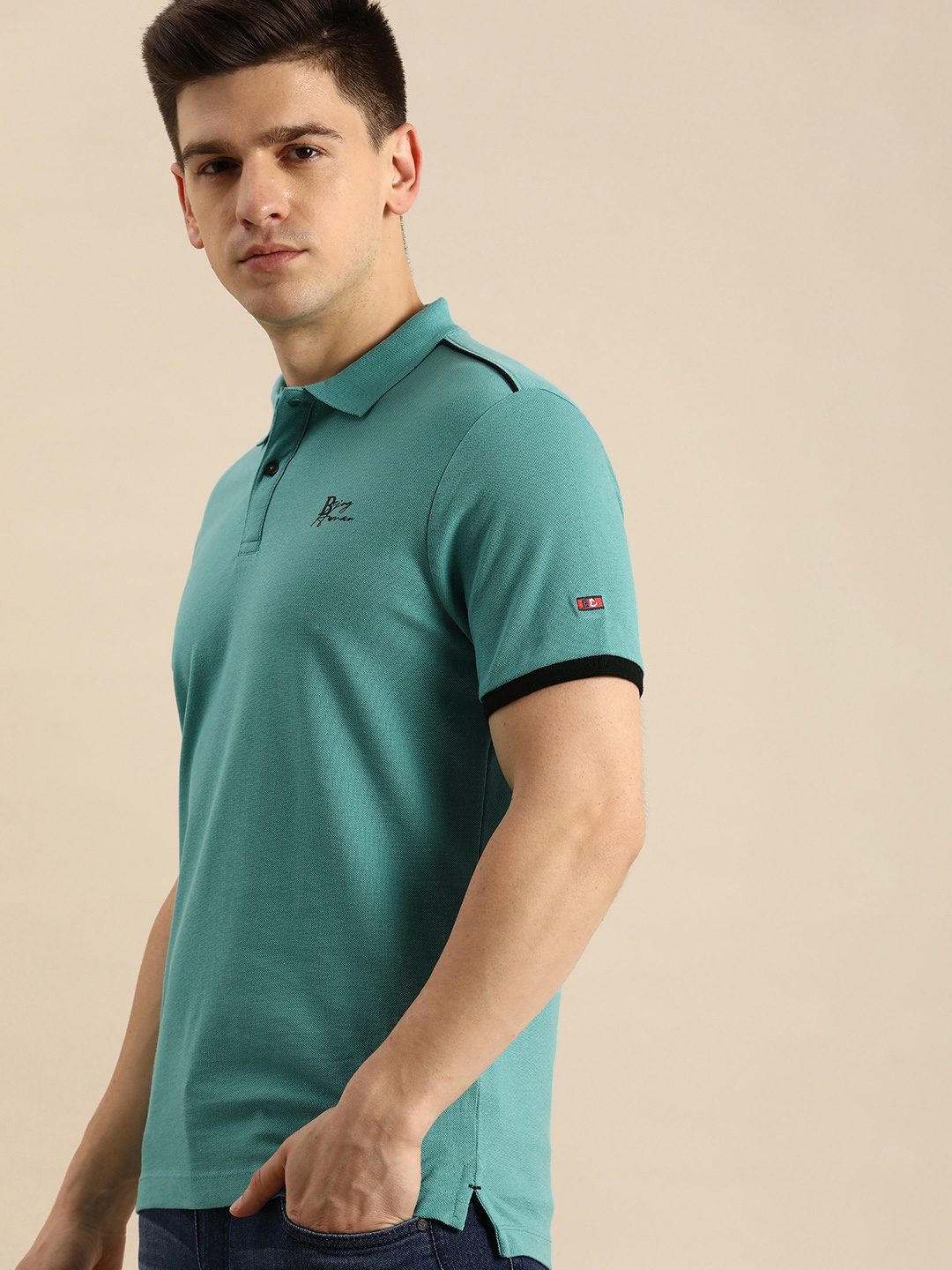 

Being Human Men Teal Brand Logo Printed Polo Collar Pure Cotton T-shirt