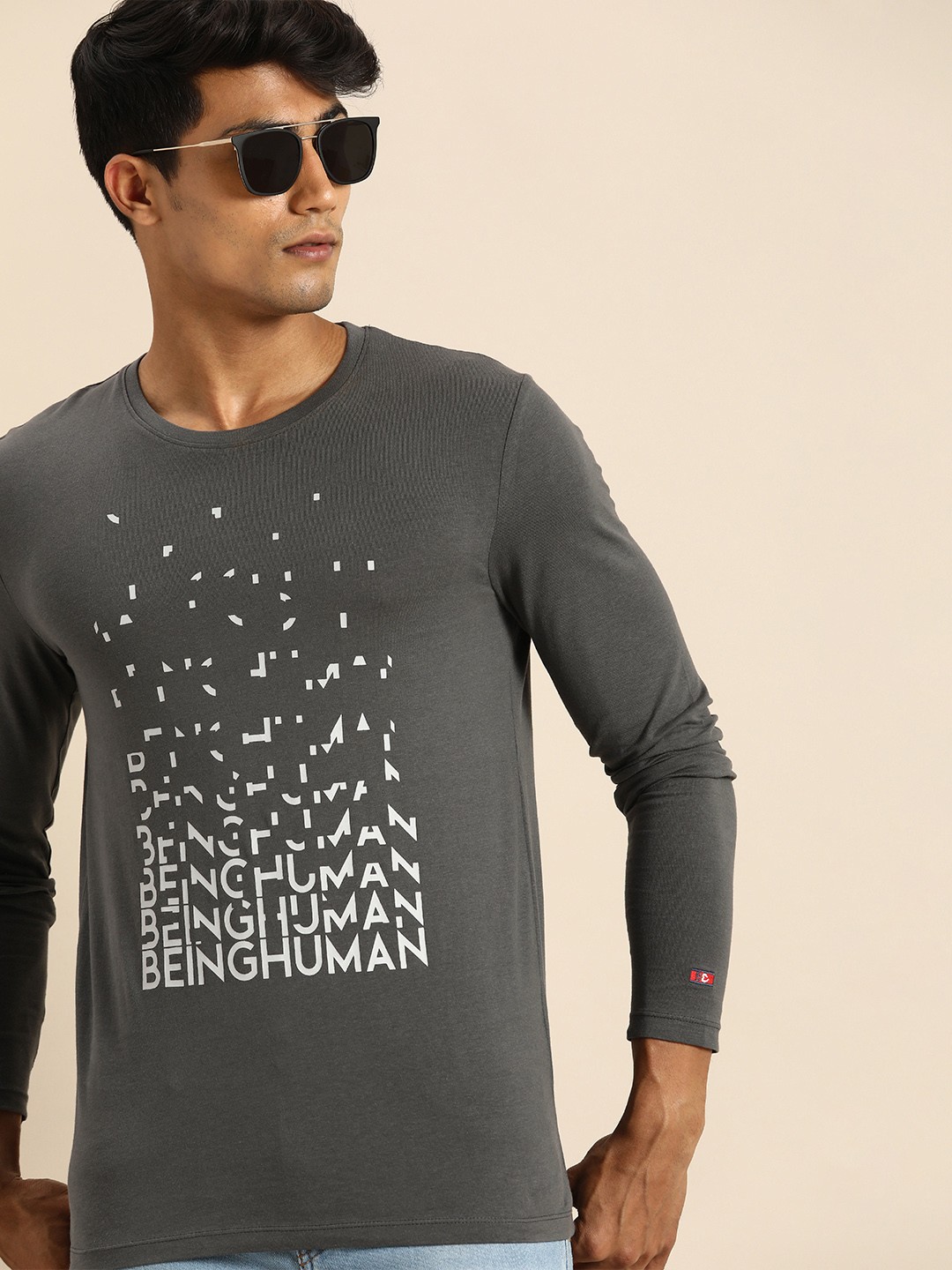 

Being Human Men Charcoal Grey & White Typography Printed Pure Cotton T-shirt