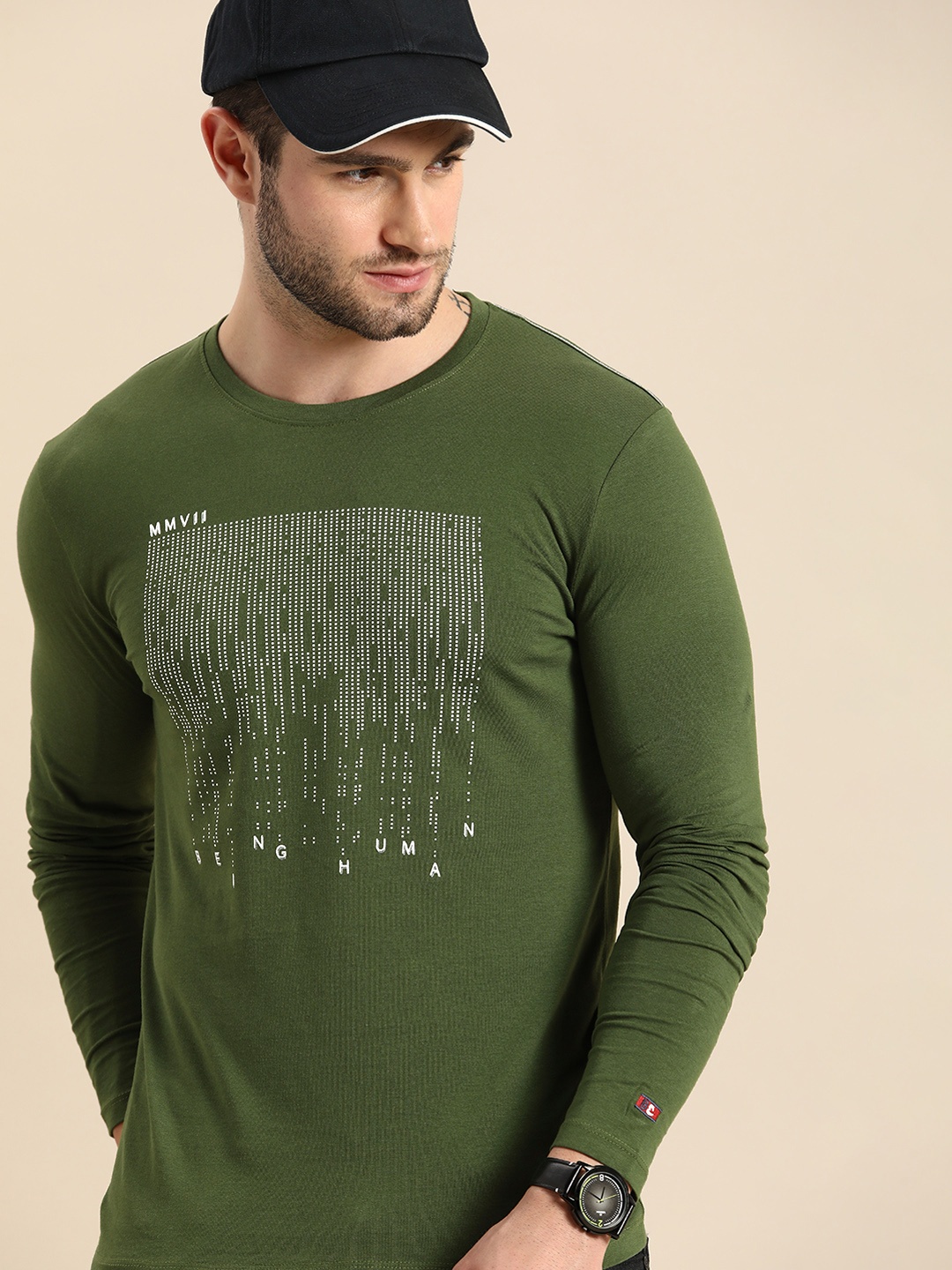 

Being Human Men Olive Green Printed Pure Cotton T-shirt