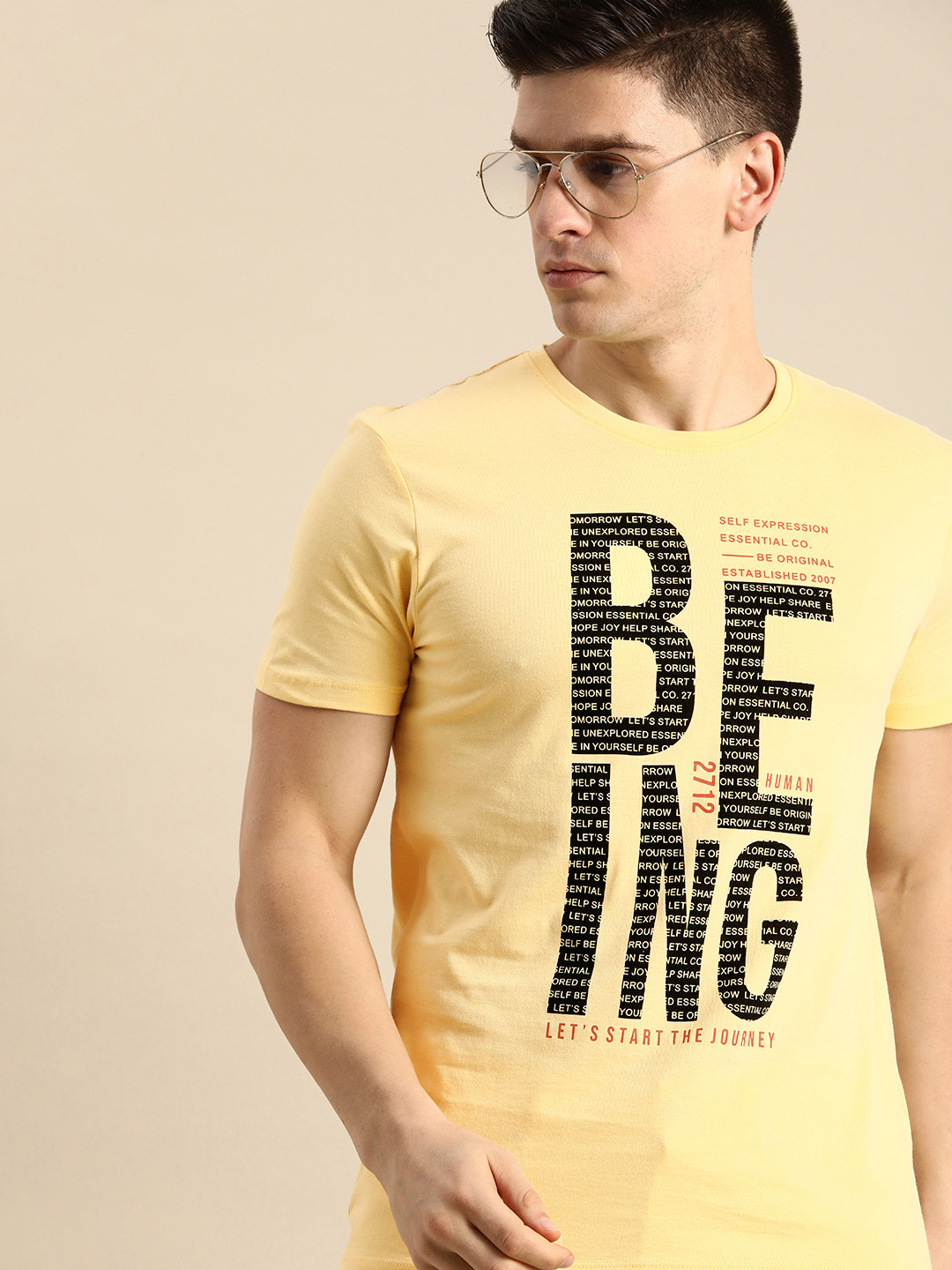 

Being Human Men Yellow Typography Printed Pure Cotton T-shirt