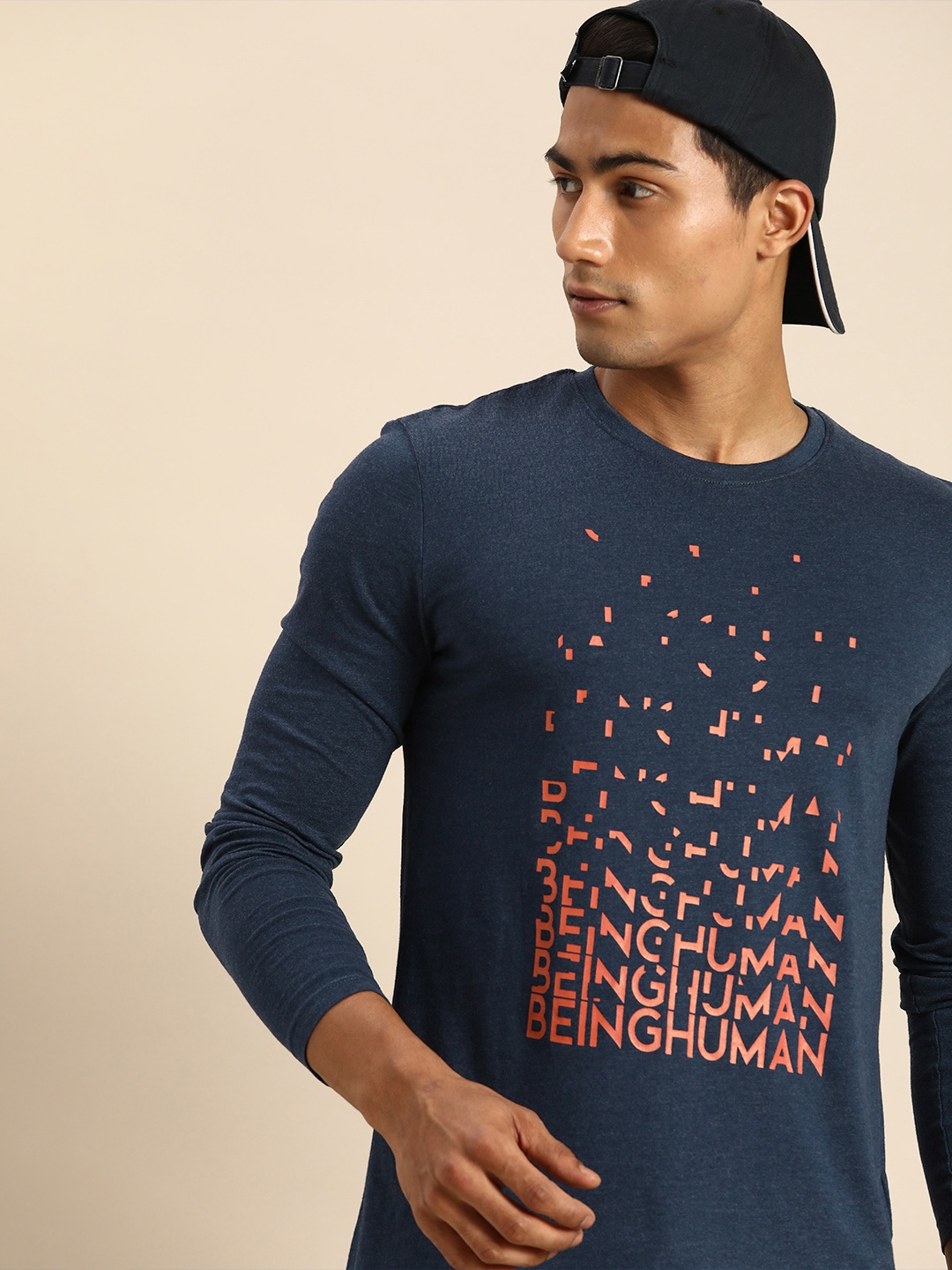 

Being Human Clothing Men Navy Blue Brand Logo Printed T-shirt