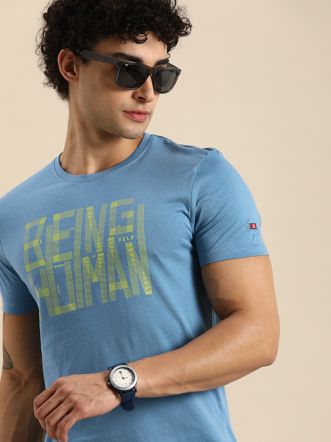

Being Human Men Blue Brand Logo Printed T-shirt