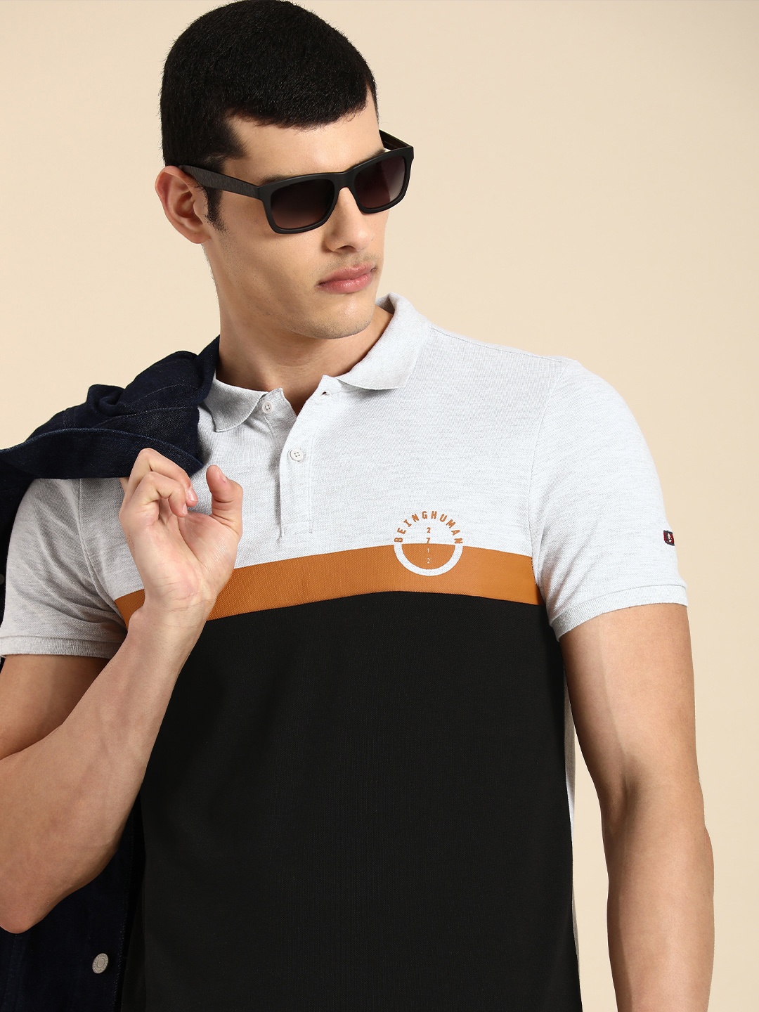 

Being Human Men Colourblocked Polo Collar T-shirt, Black