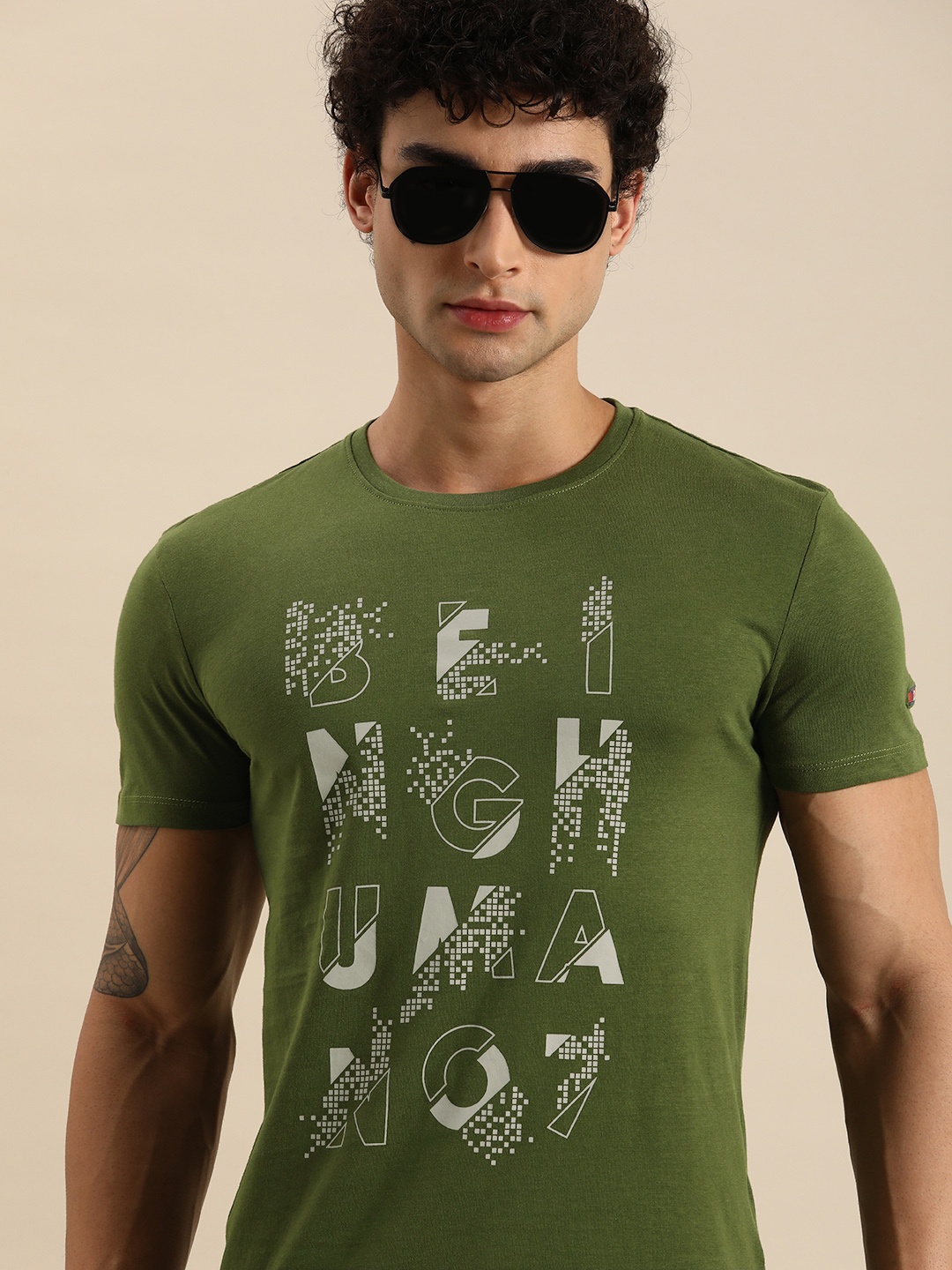 

Being Human Men Olive Green Typography Printed T-shirt